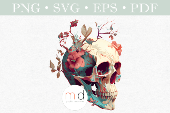 Boho Floral Skull Graphics & Illustrations