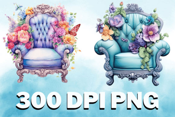 Chair Floral Watercolor Clipart Set V01: Graphics & Illustrations