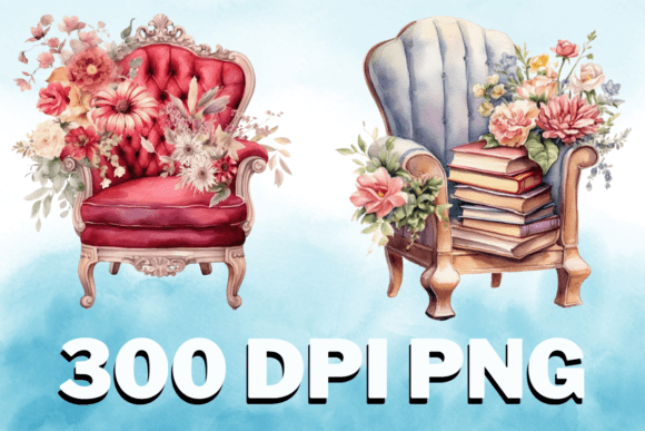 Chair Floral Watercolor Clipart Set V17: Graphics & Illustrations