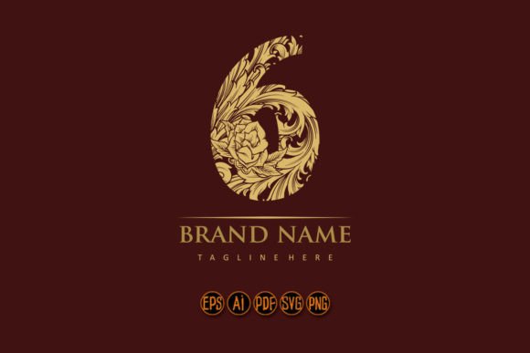 Classic Floral Number 6 Engraving for Brand Graphics