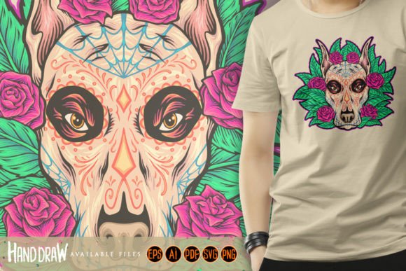 Dia De Los Muertos Dog Head Illustrations & Graphics