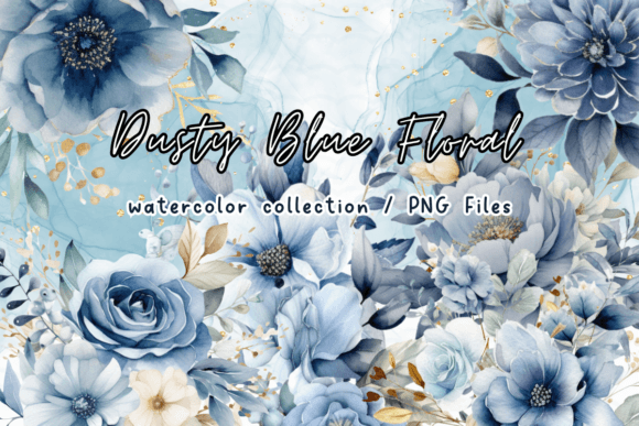 Dusty Blue Floral Watercolor Clipart: Graphics & Illustrations for Handmade Brands