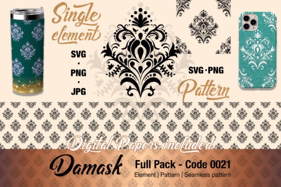 Floral Damask Motif Pack 0021 for Brand Graphics & Illustrations