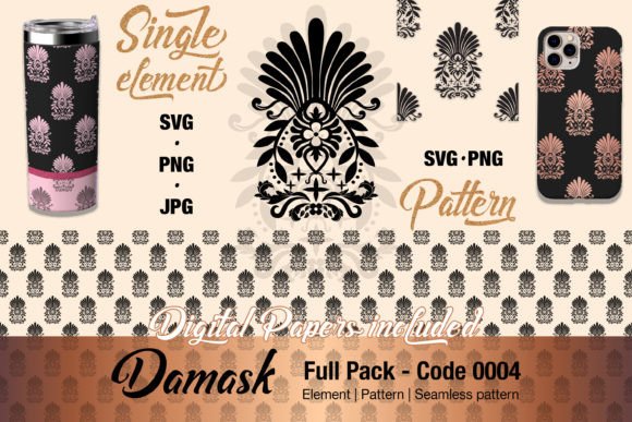 Floral Damask Pattern Element - 0004 Graphics & Illustrations