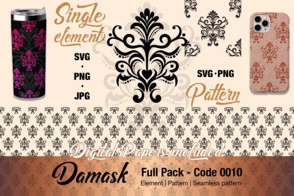 Floral Damask Pattern Element - 0010: Graphics & Illustrations