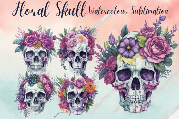 Floral Skull Watercolor Sublimation