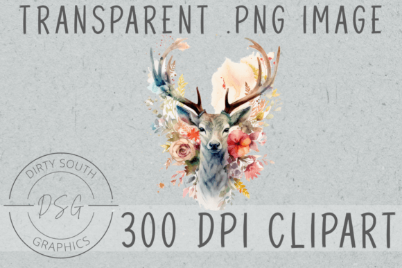 Floral Watercolor Deer Stag Clip Art: Graphics & Illustrations for Local Branding