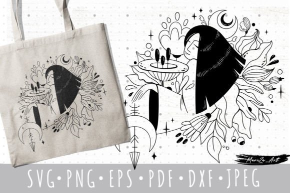 Mystic Floral Woman SVG PNG Cliparts Kit: Graphics & Illustrations