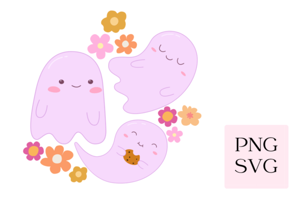 Pink Floral Ghosts SVG PNG