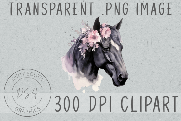 Watercolor Black Floral Horse Graphics & Illustrations Review