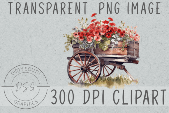 Watercolor Floral Wagon Cart Clip Art: Graphics & Illustrations
